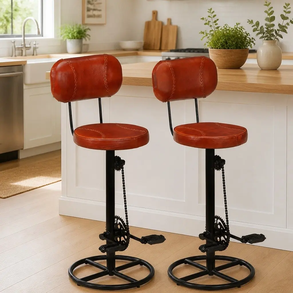 Bar Stools 2 pcs Brown Upholstered Seating
