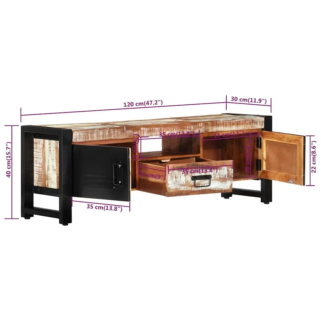 TV Cabinet 120x30x40 cm Solid Reclaimed Wood Storage Unit with Doors Drawer