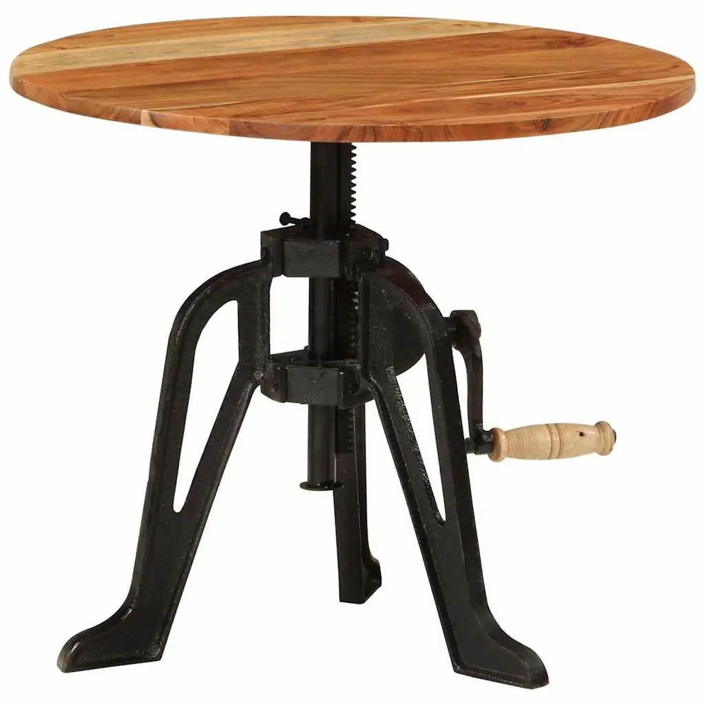 Adjustable Side Table Solid Acacia Wood 60cm Cast Iron Living Room Accent