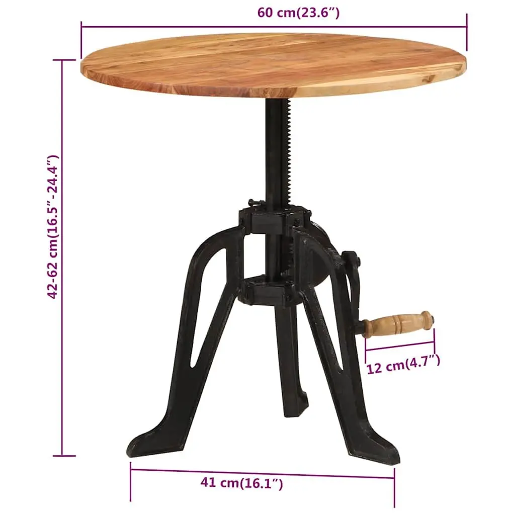 Adjustable Side Table Solid Acacia Wood 60cm Cast Iron Living Room Accent