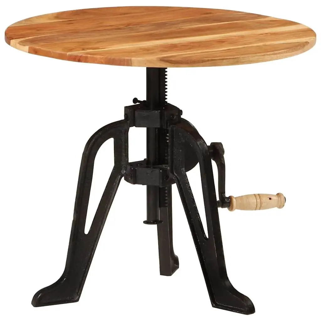 Adjustable Side Table Solid Acacia Wood 60cm Cast Iron Living Room Accent