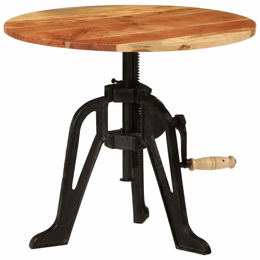 Adjustable Side Table Solid Acacia Wood 60cm Cast Iron Living Room Accent