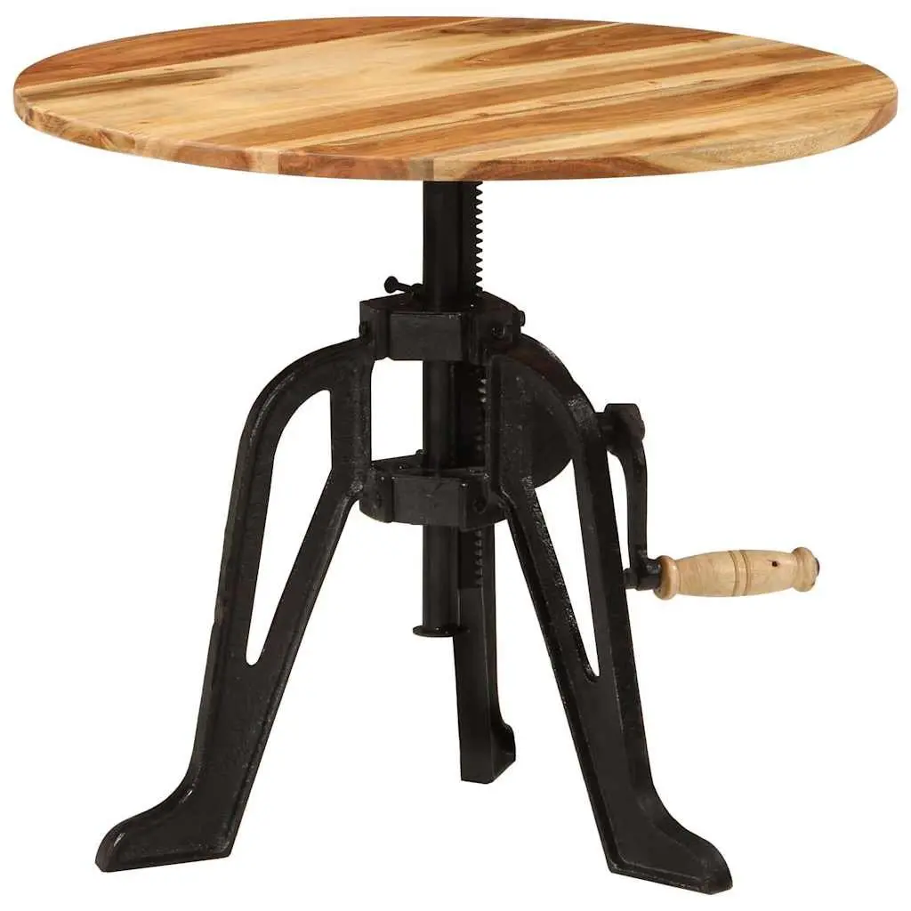 Adjustable Side Table Solid Acacia Wood 60cm Cast Iron Living Room Accent