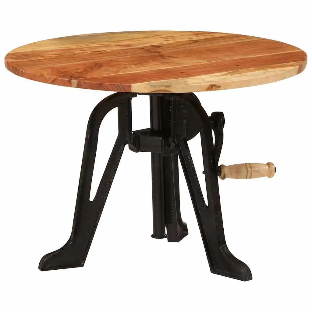 Adjustable Side Table Solid Acacia Wood 60cm Cast Iron Living Room Accent