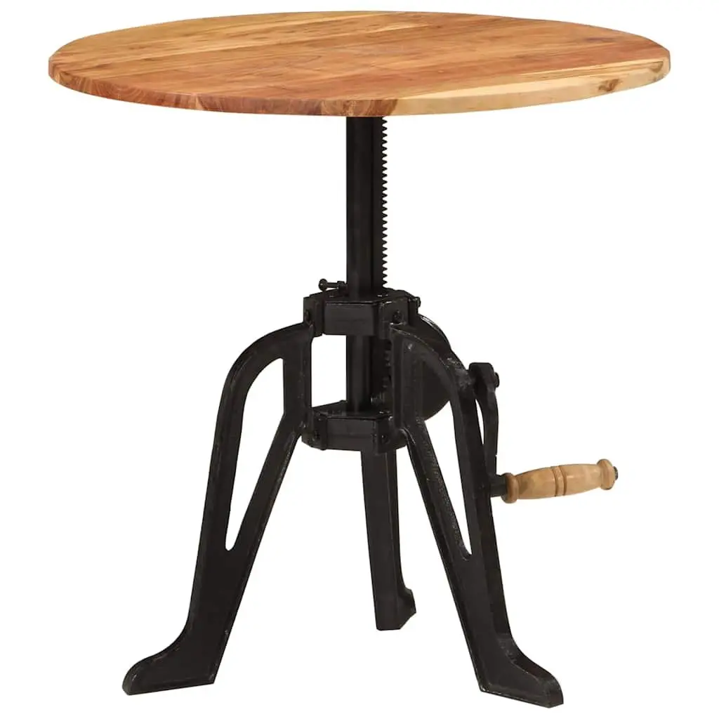 Adjustable Side Table Solid Acacia Wood 60cm Cast Iron Living Room Accent
