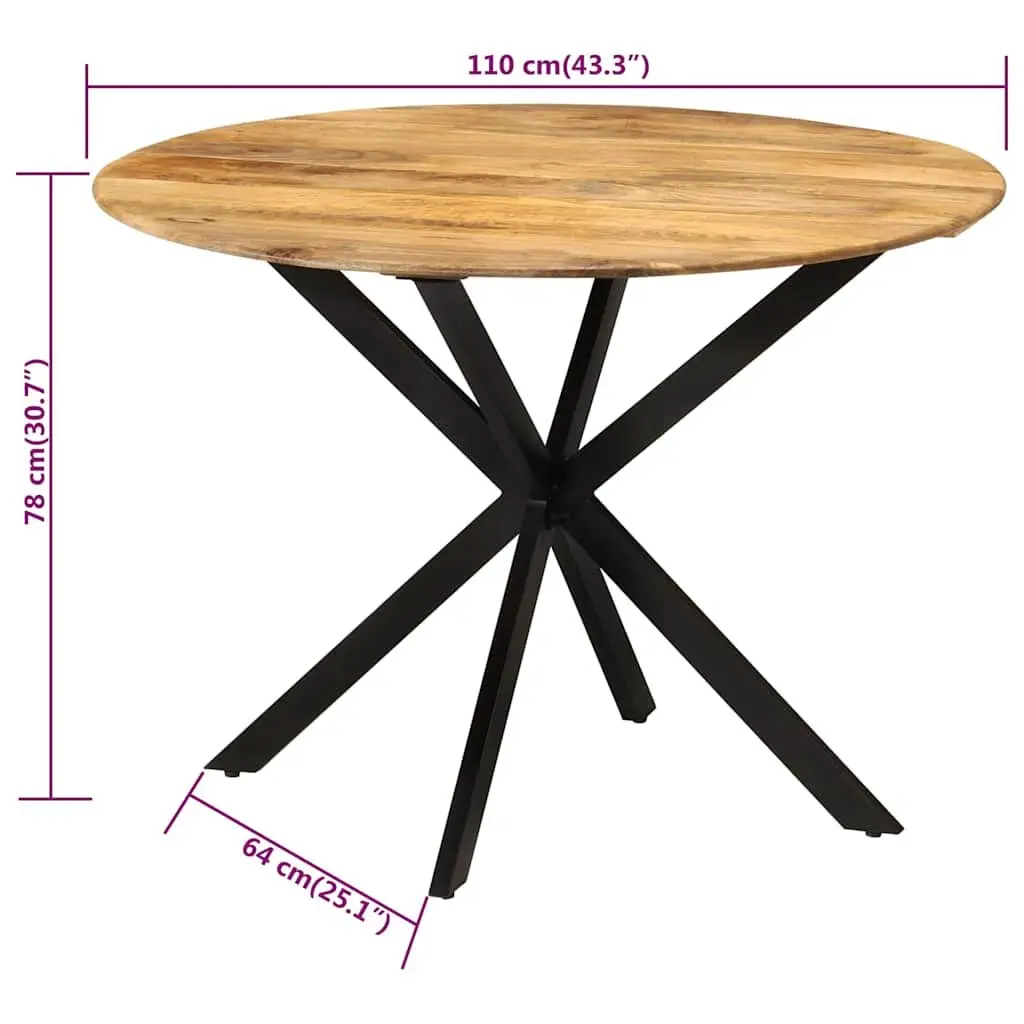 Dining Table Round 110cm Solid Wood Mango Steel Frame Kitchen Room Furniture