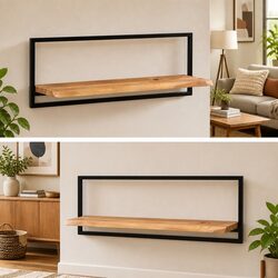 Wall Shelves 2 pcs Solid Wood Acacia Steel Frame Floating Display Brown
