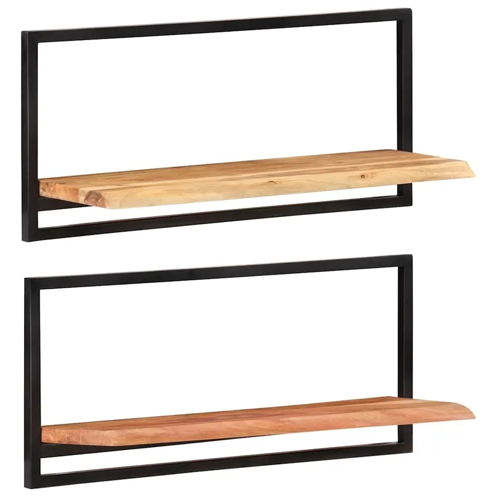 Wall Shelves 2 Pieces 80x25x35 cm Floating Display Shelf Brown Wood Steel Frame
