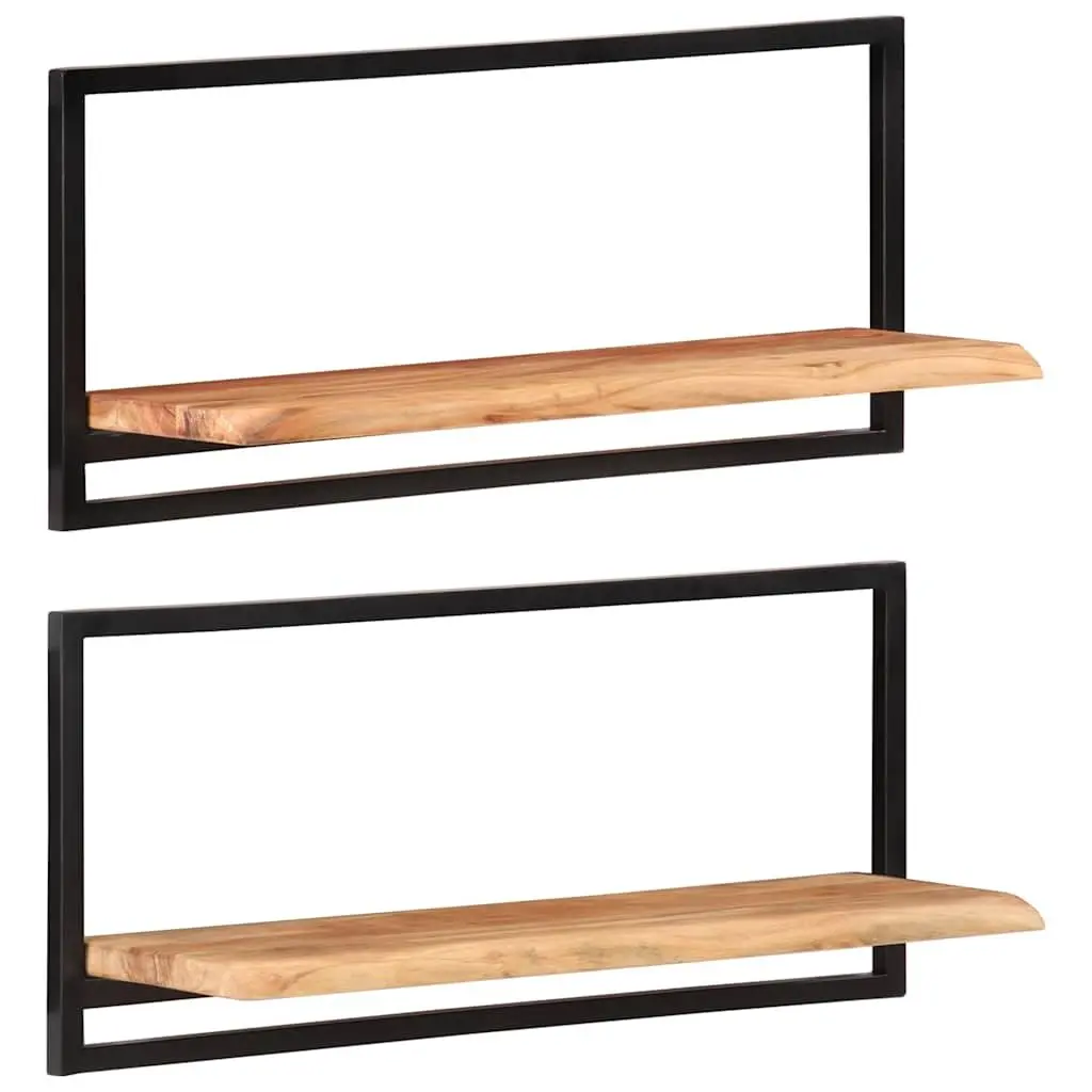 Wall Shelves 2 Pieces 80x25x35 cm Floating Display Shelf Brown Wood Steel Frame