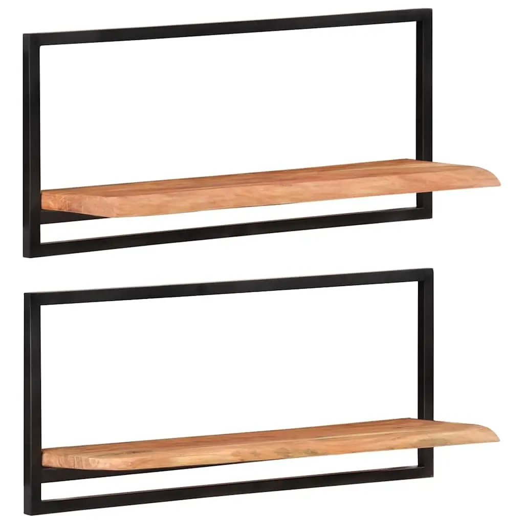 Wall Shelves 2 Pieces 80x25x35 cm Floating Display Shelf Brown Wood Steel Frame