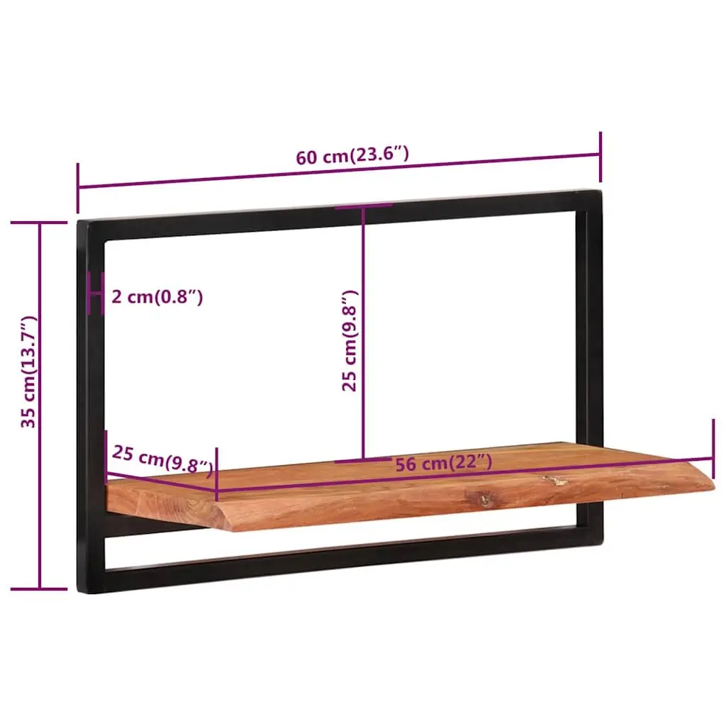 Wall Shelves Wooden Floating 2 pcs Brown Acacia Shelf Storage Display Home