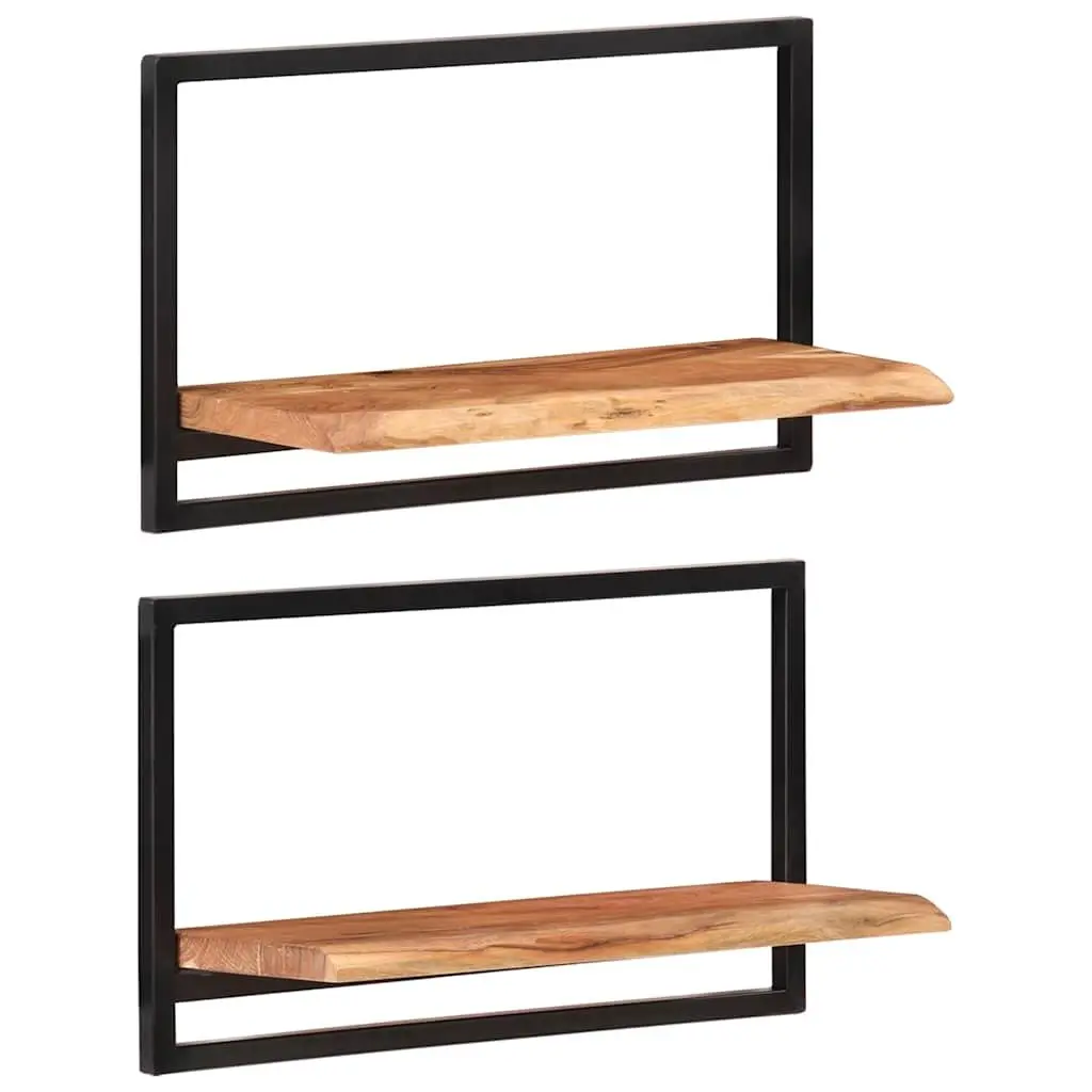 Wall Shelves Wooden Floating 2 pcs Brown Acacia Shelf Storage Display Home