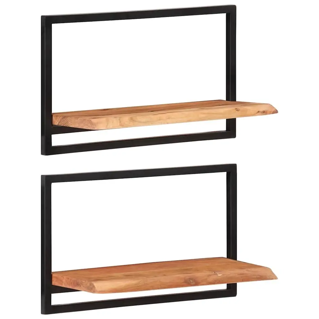 Wall Shelves Wooden Floating 2 pcs Brown Acacia Shelf Storage Display Home