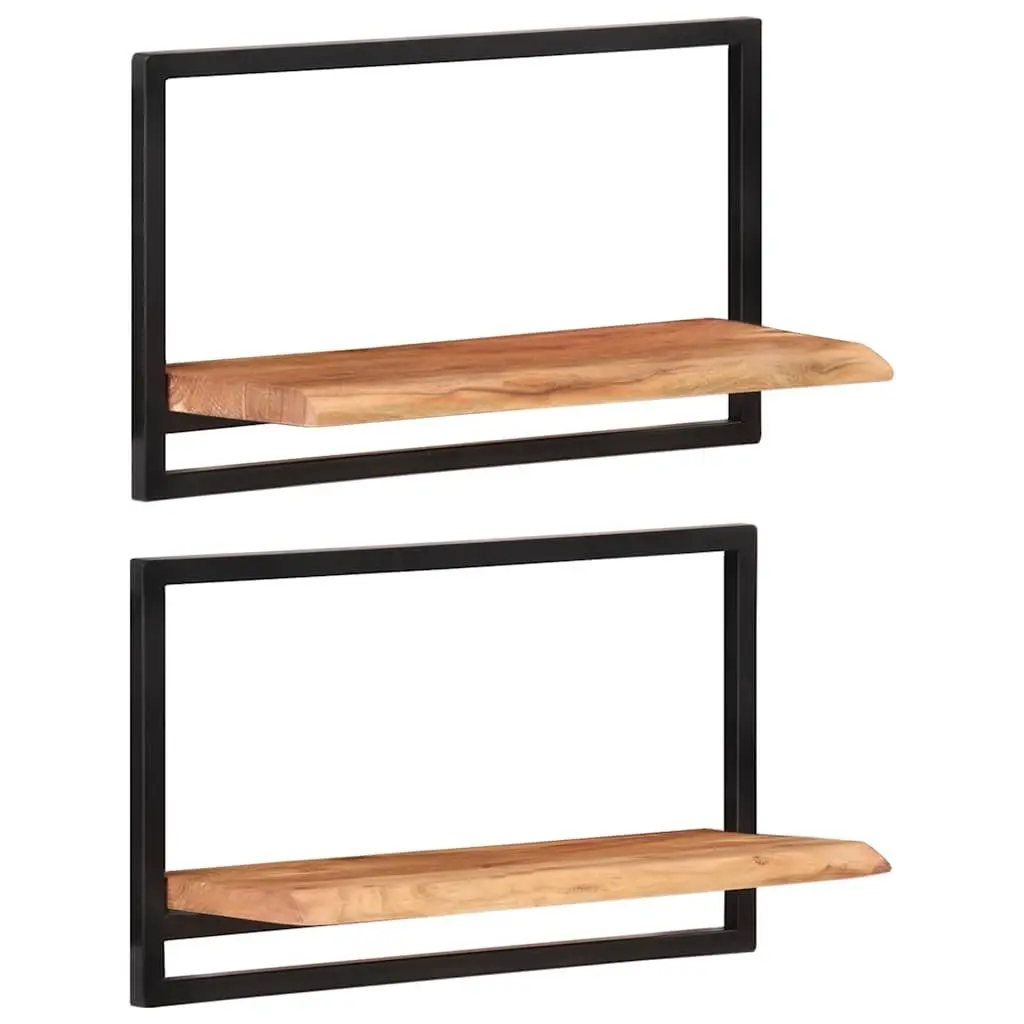 Wall Shelves Wooden Floating 2 pcs Brown Acacia Shelf Storage Display Home