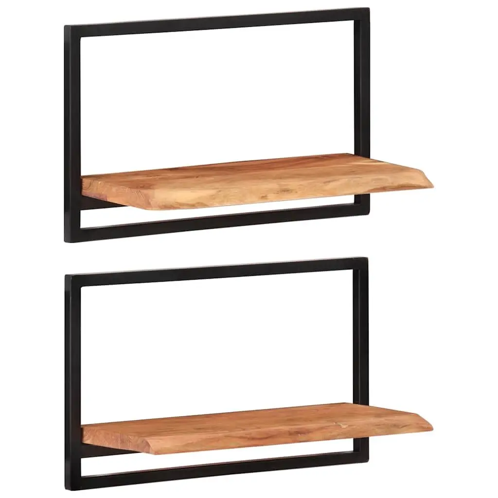 Wall Shelves Wooden Floating 2 pcs Brown Acacia Shelf Storage Display Home
