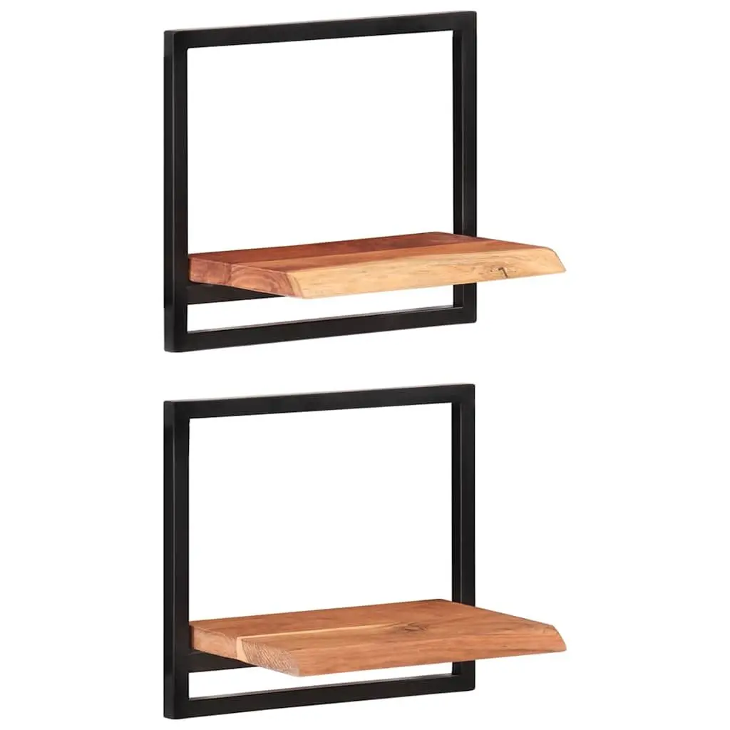 Wall Shelves 2 pcs Solid Wood Acacia Steel Frame Floating Display Shelving Brown