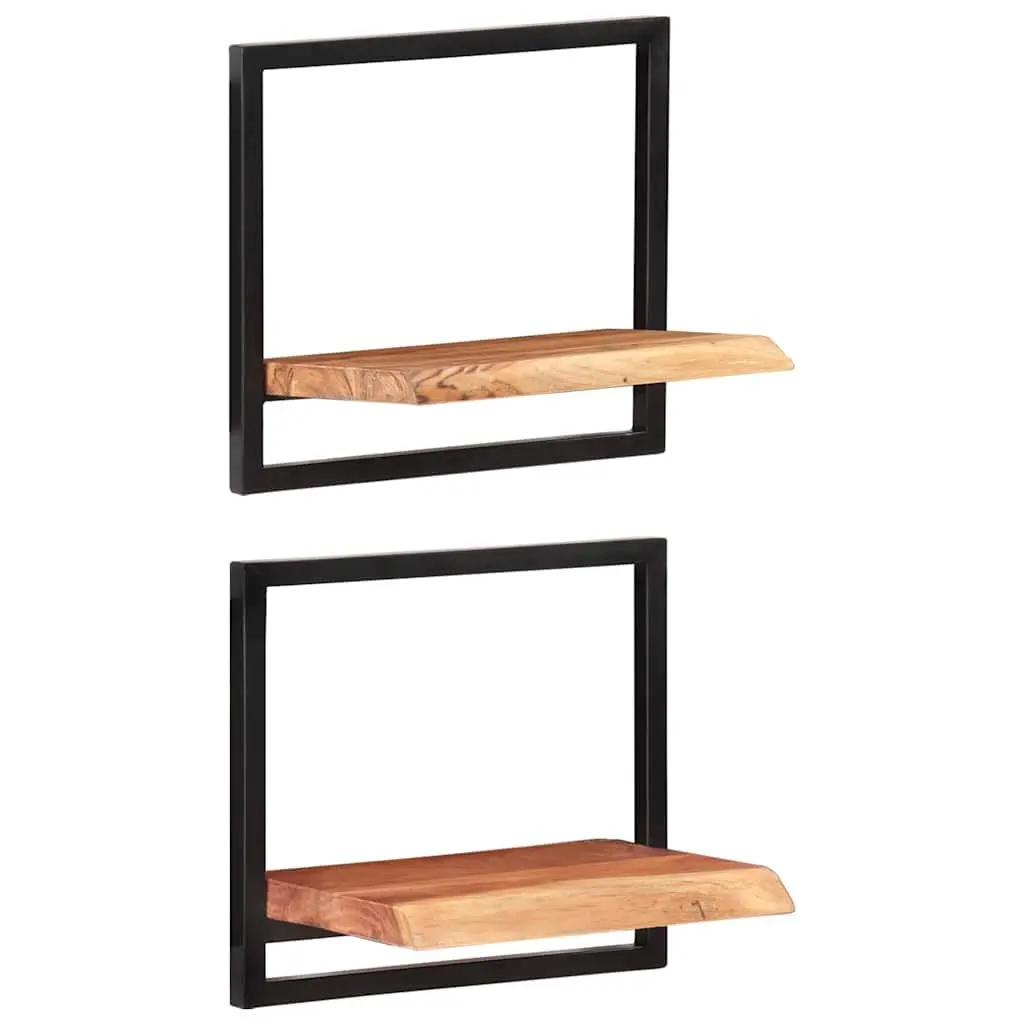 Wall Shelves 2 pcs Solid Wood Acacia Steel Frame Floating Display Shelving Brown