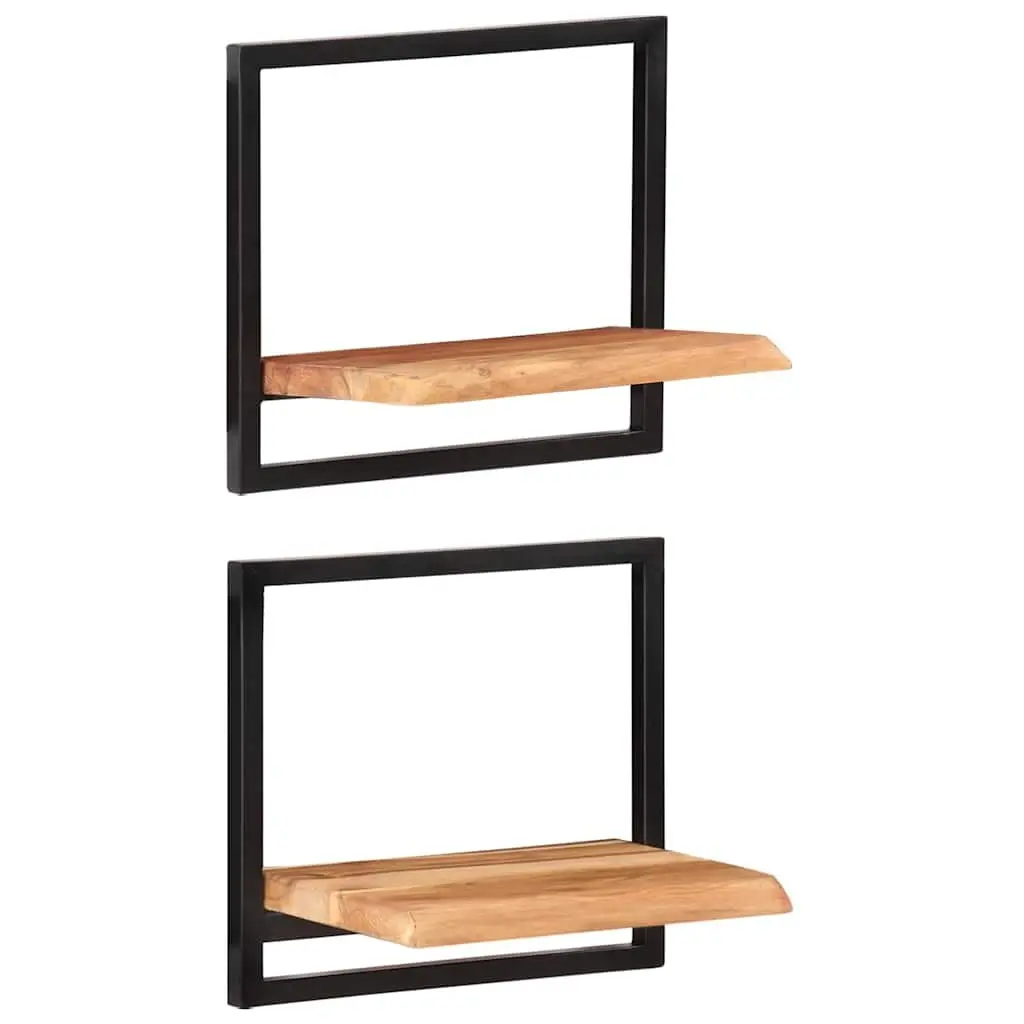 Wall Shelves 2 pcs Solid Wood Acacia Steel Frame Floating Display Shelving Brown