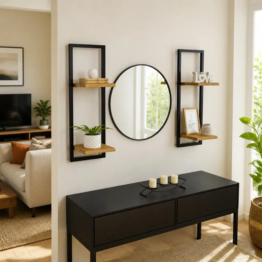 Wooden Floating Wall Shelves Storage Display with Steel Frame 25x25x75cm Brown Acacia 2 Pieces