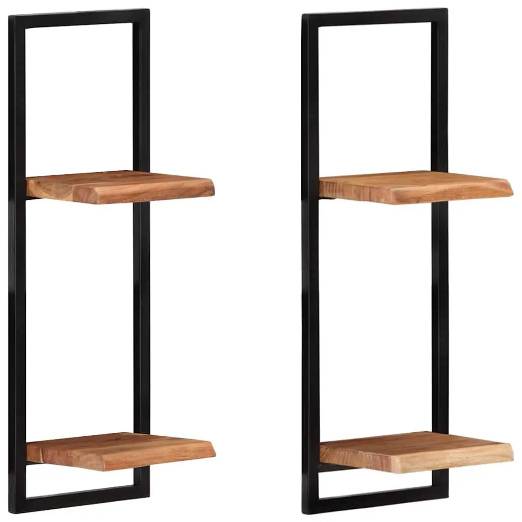 Wooden Floating Wall Shelves Storage Display with Steel Frame 25x25x75cm Brown Acacia 2 Pieces