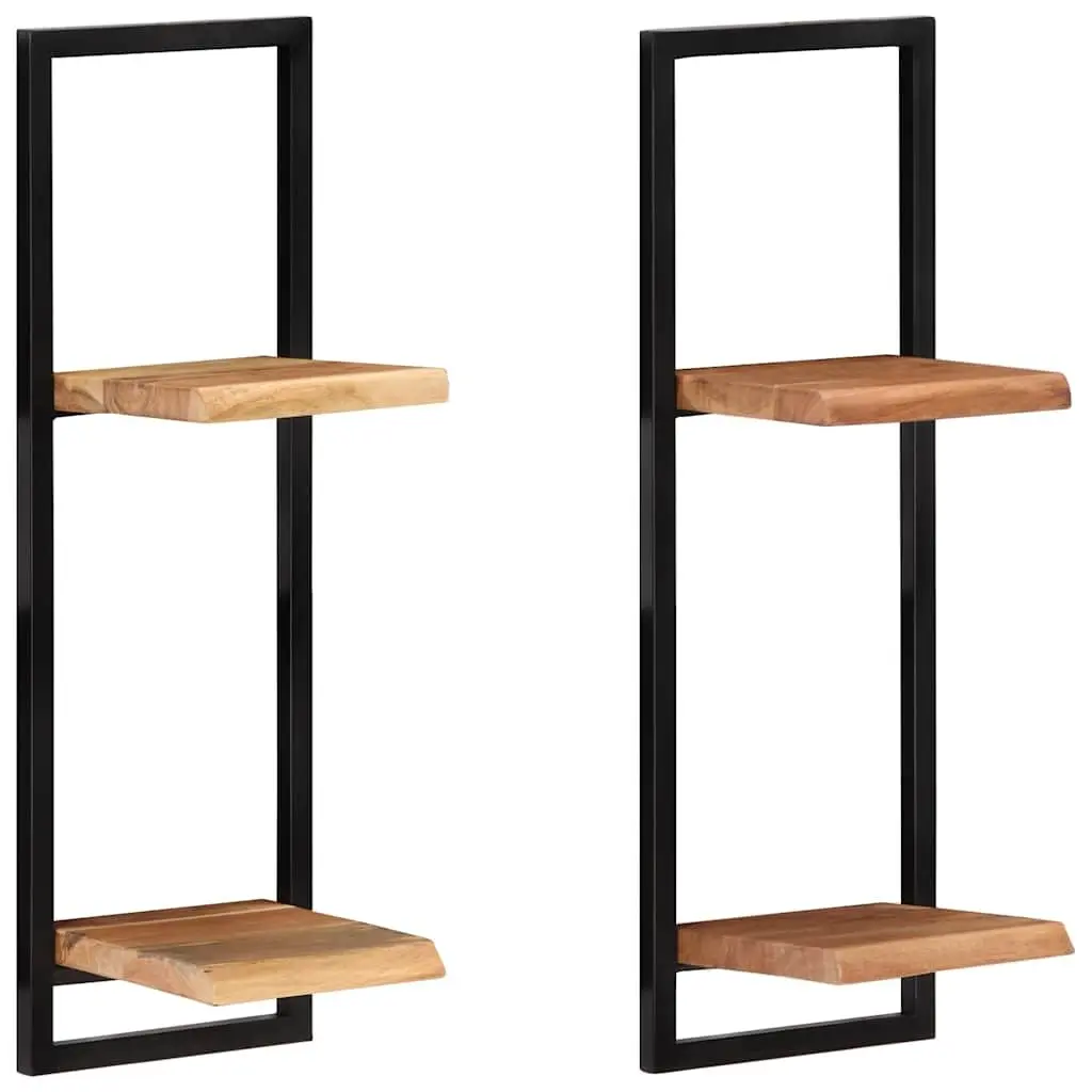Wooden Floating Wall Shelves Storage Display with Steel Frame 25x25x75cm Brown Acacia 2 Pieces