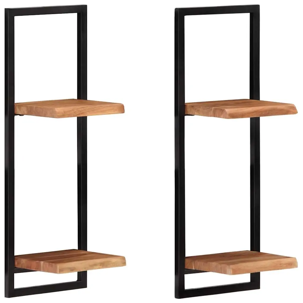 Wooden Floating Wall Shelves Storage Display with Steel Frame 25x25x75cm Brown Acacia 2 Pieces