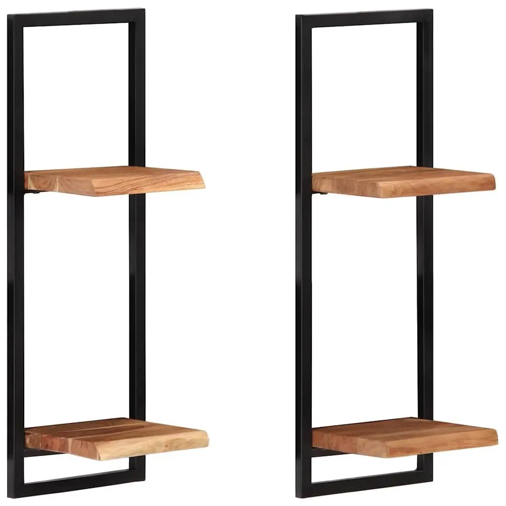 Wooden Floating Wall Shelves Storage Display with Steel Frame 25x25x75cm Brown Acacia 2 Pieces