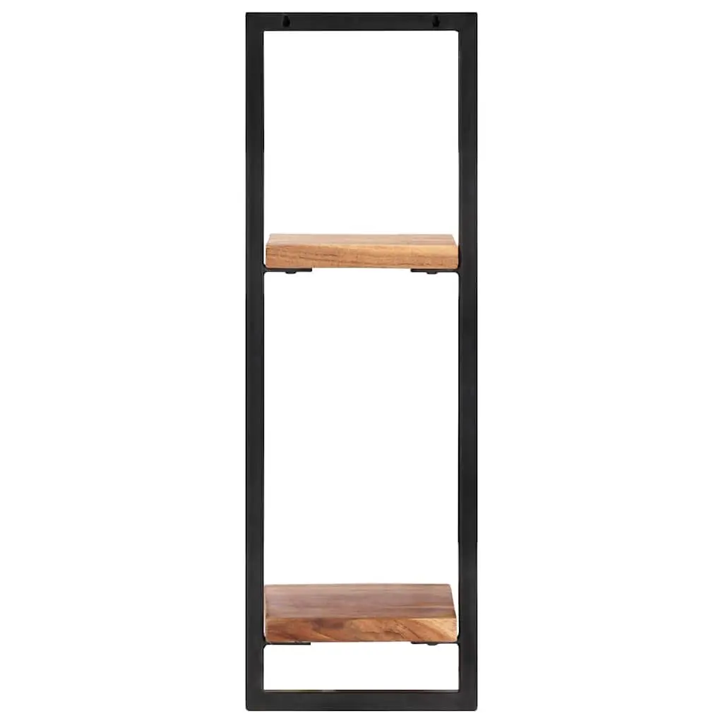 Wooden Floating Wall Shelves Storage Display with Steel Frame 25x25x75cm Brown Acacia 2 Pieces