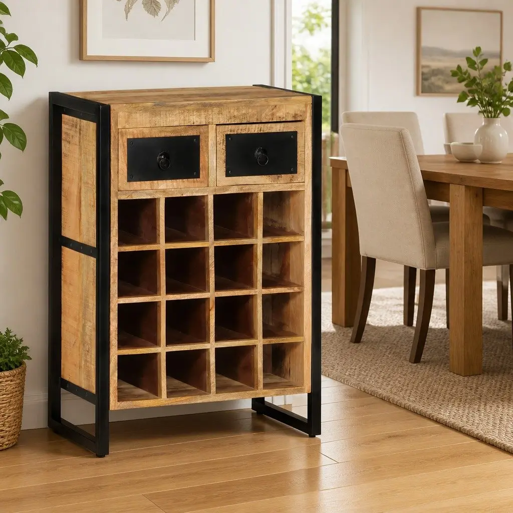Wine Rack Solid Wood for 16 Bottles with Drawers