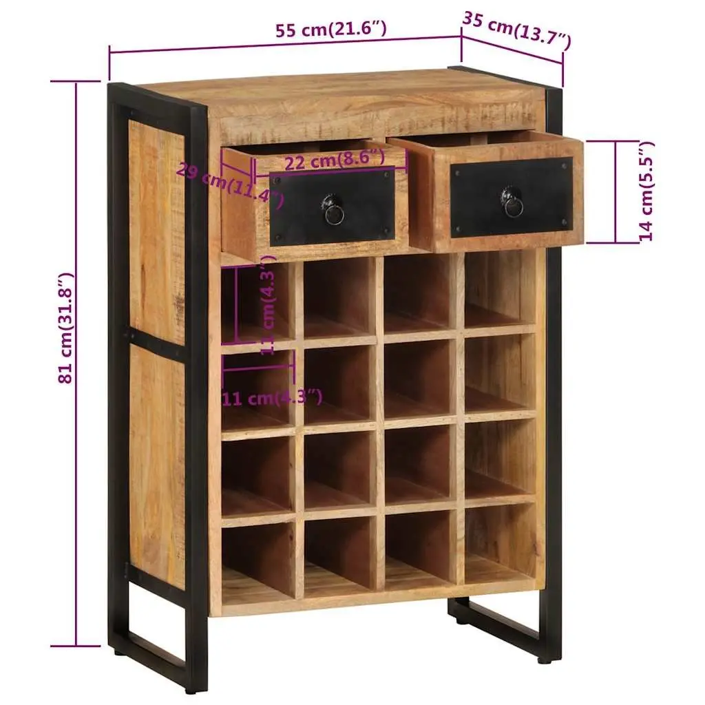 Wine Rack Solid Wood for 16 Bottles with Drawers