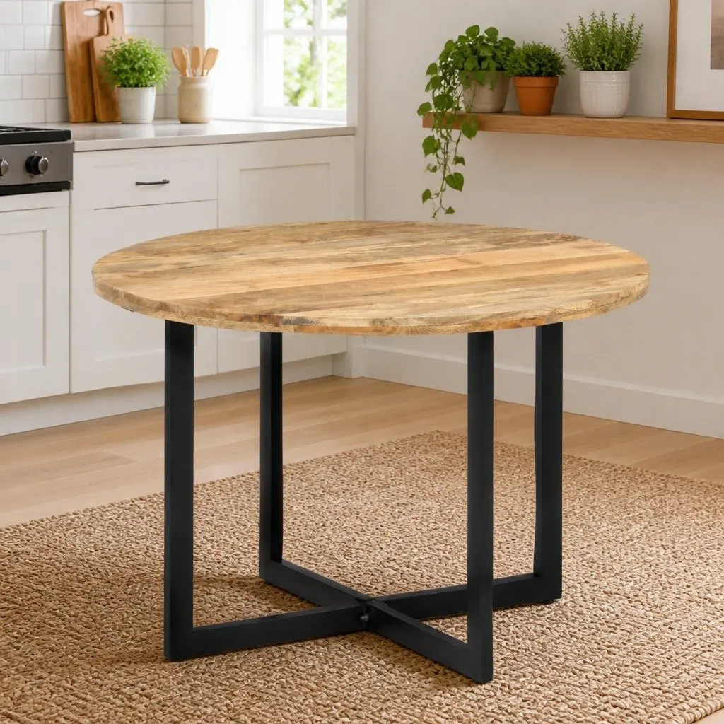 Dining Table Solid Mango Wood 110x75 cm Brown Sturdy Iron Frame