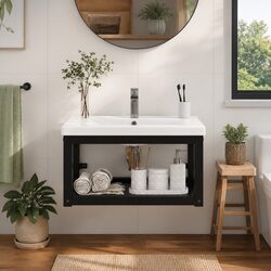 Wall-mounted Bathroom Vanity Storage Frame Black Washbasin Shelf Organizer