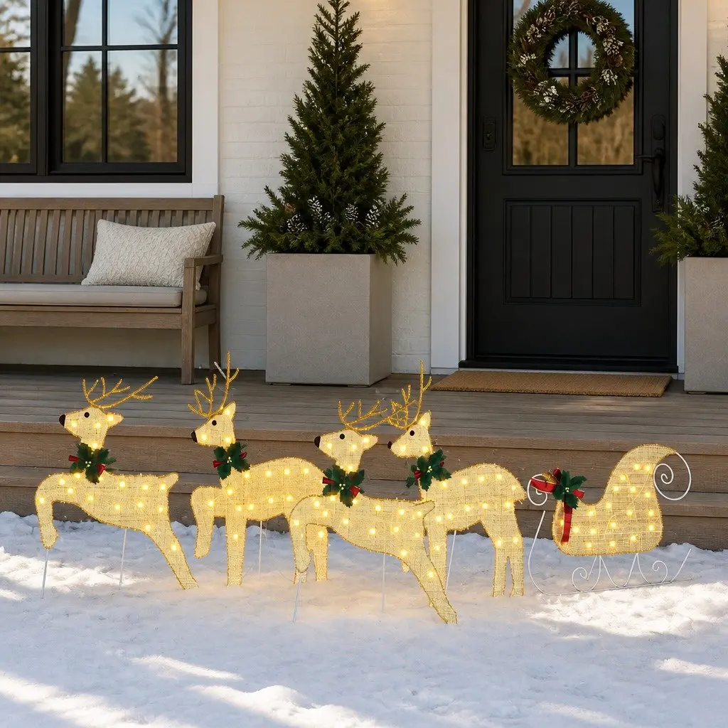 5 Gold Fabric LED Reindeer