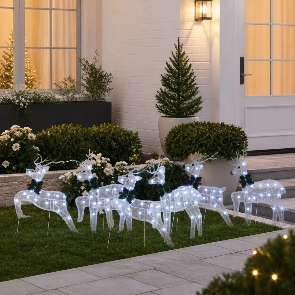 6 White LED Reindeer Decor