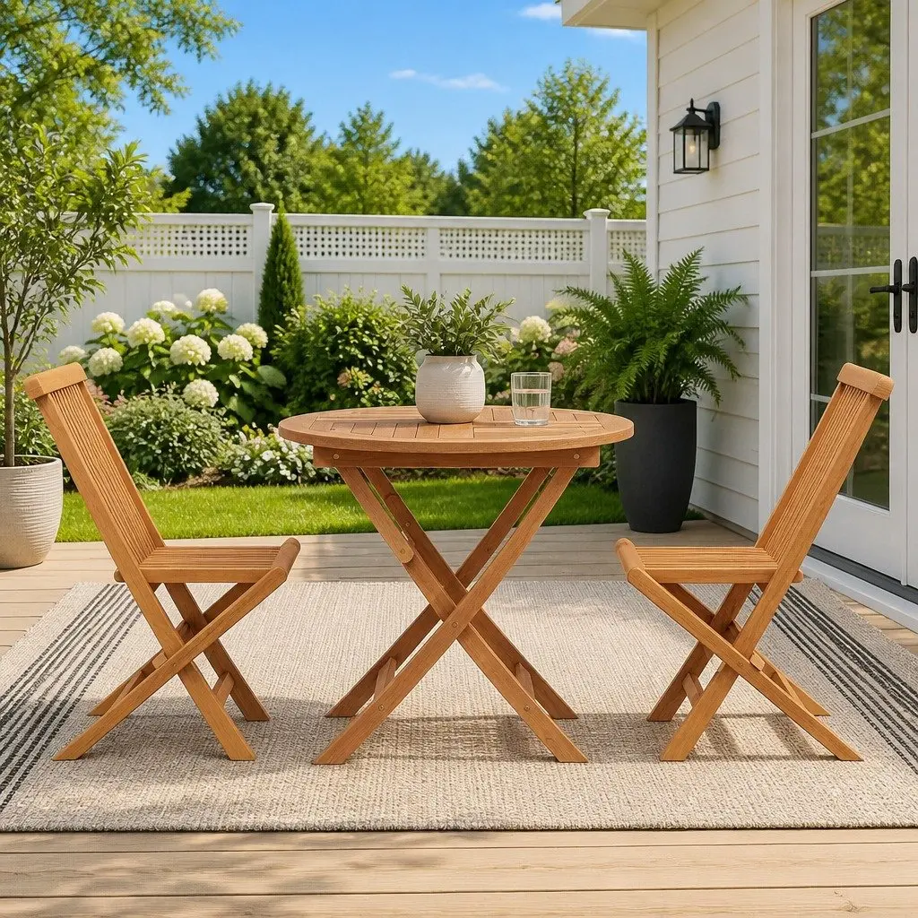 Outdoor Furniture Set 3 Pieces Brown Acacia Wood Dining Table and Chairs