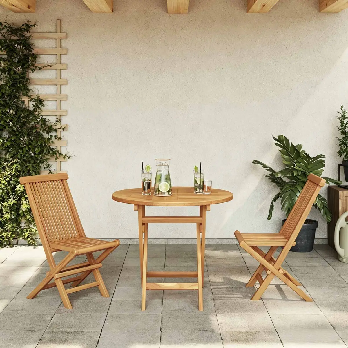 Outdoor Furniture Set 3 Pieces Brown Acacia Wood Dining Table and Chairs
