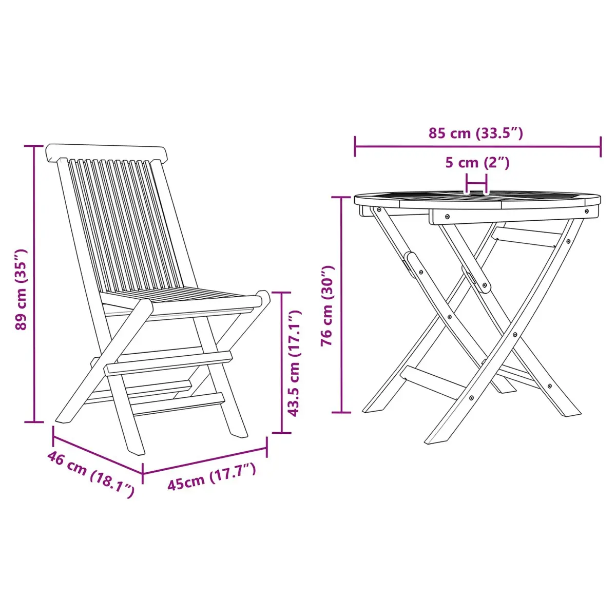 Outdoor Furniture Set 3 Pieces Brown Acacia Wood Dining Table and Chairs
