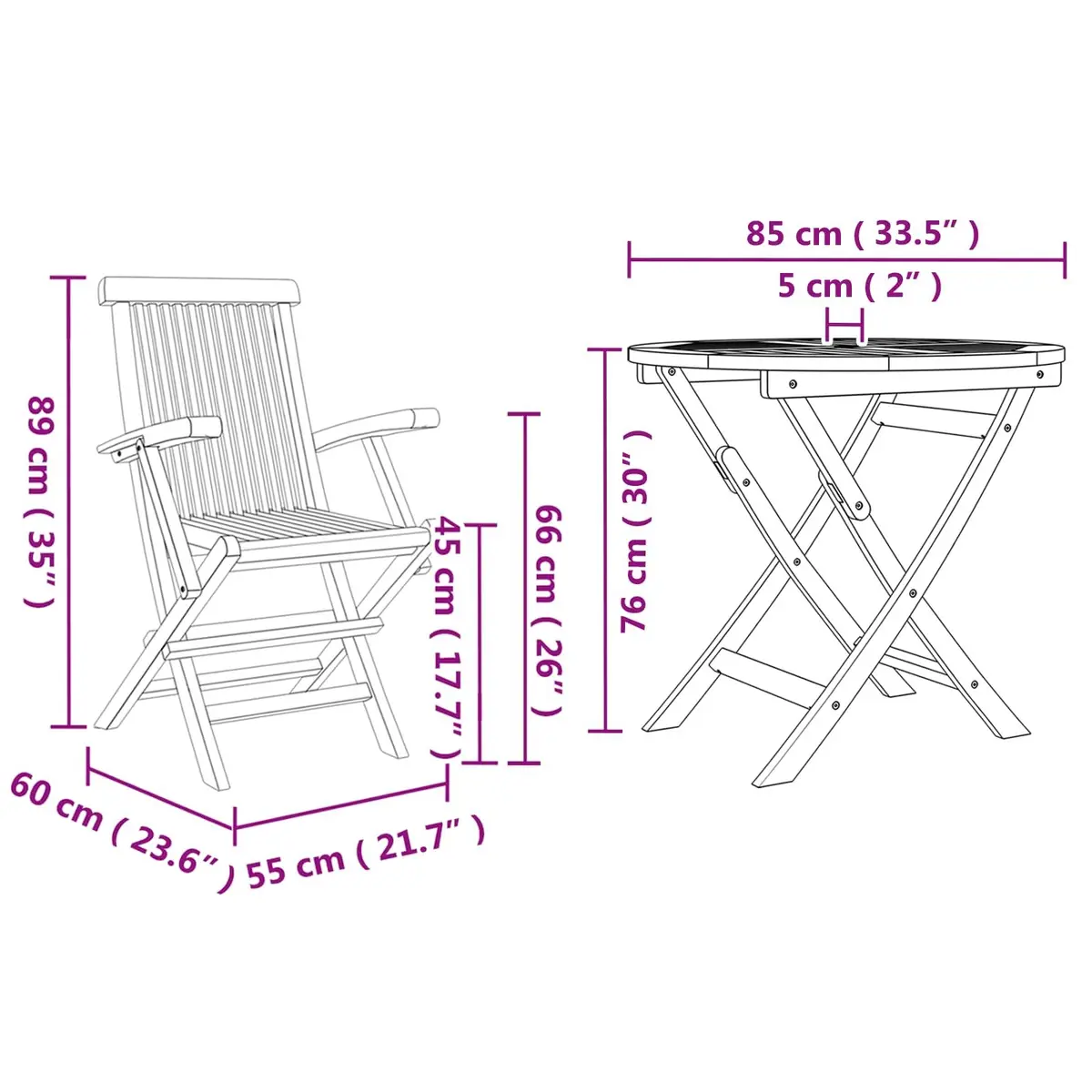 Garden Dining Set Brown Acacia Wood 3 Piece Outdoor Table Chairs Armrest
