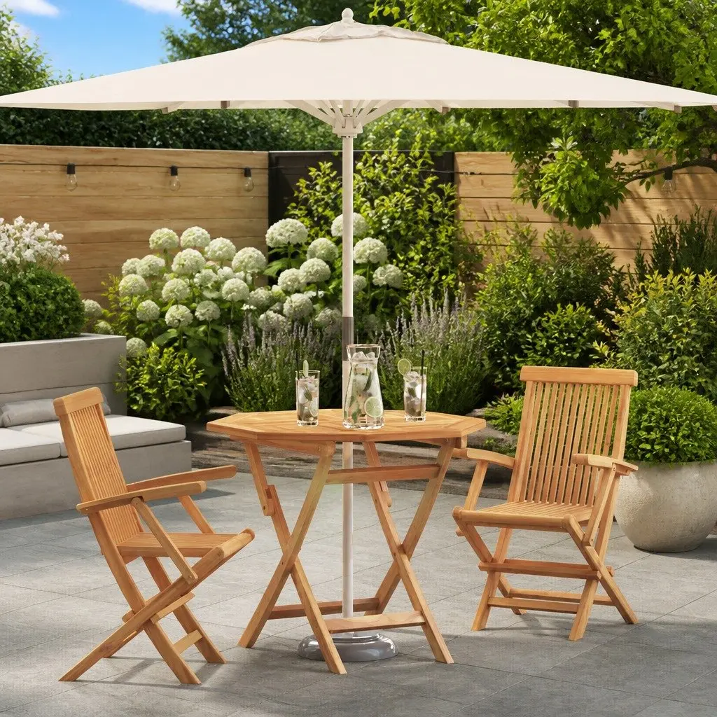 Garden Dining Set Modern Minimalist Style 3 Pieces Solid Acacia Wood Brown