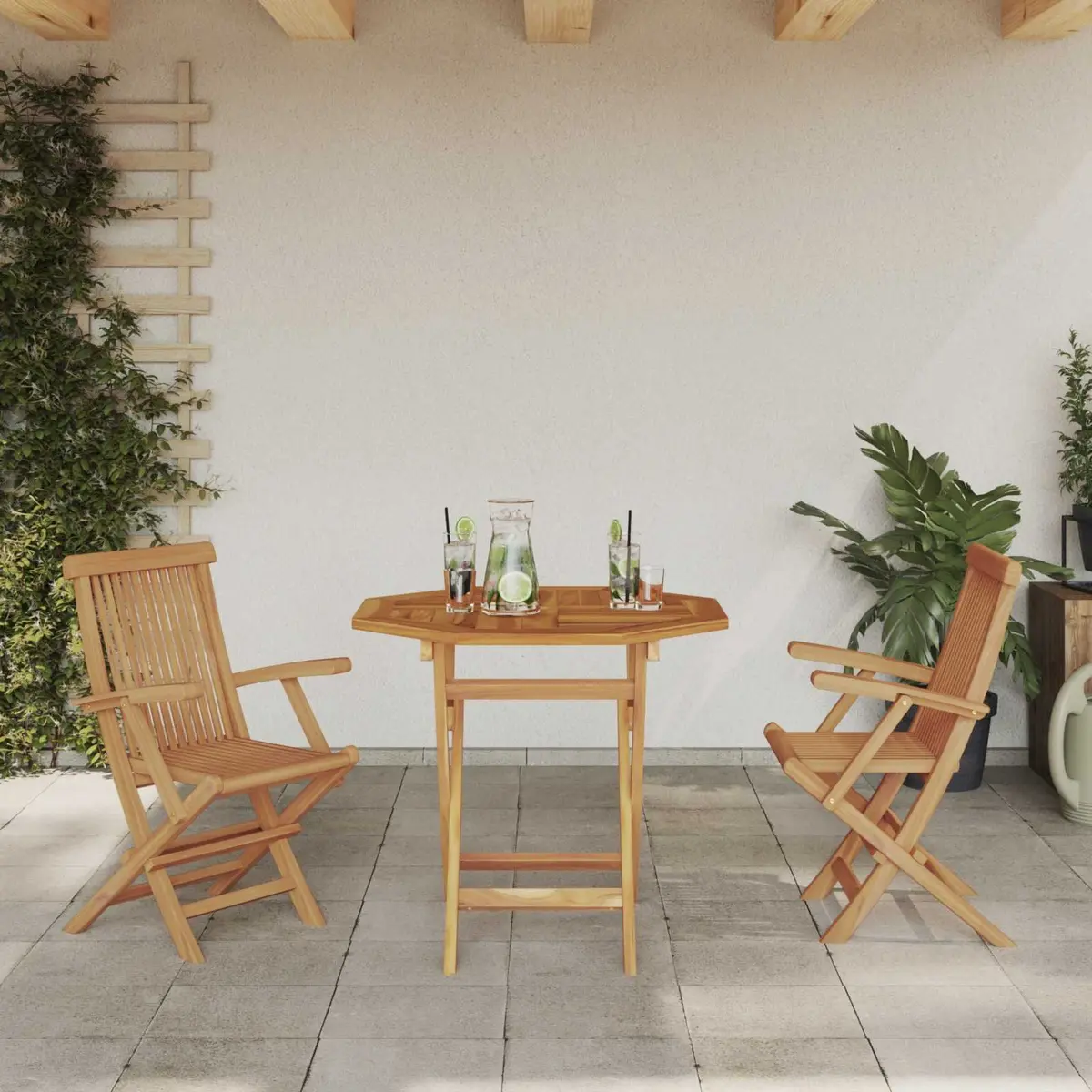 Garden Dining Set Modern Minimalist Style 3 Pieces Solid Acacia Wood Brown