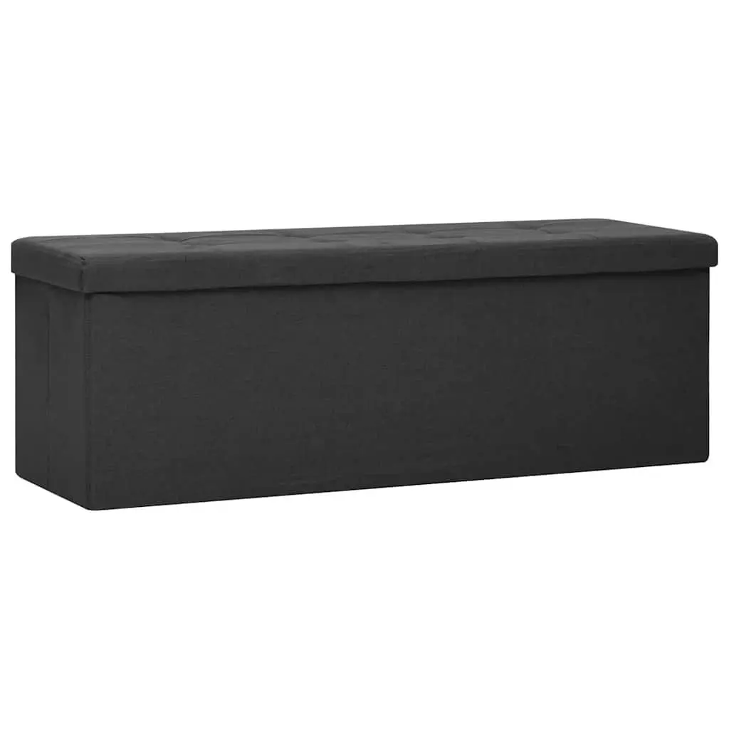 Folding Storage Bench Black Faux Linen 48 Inch
