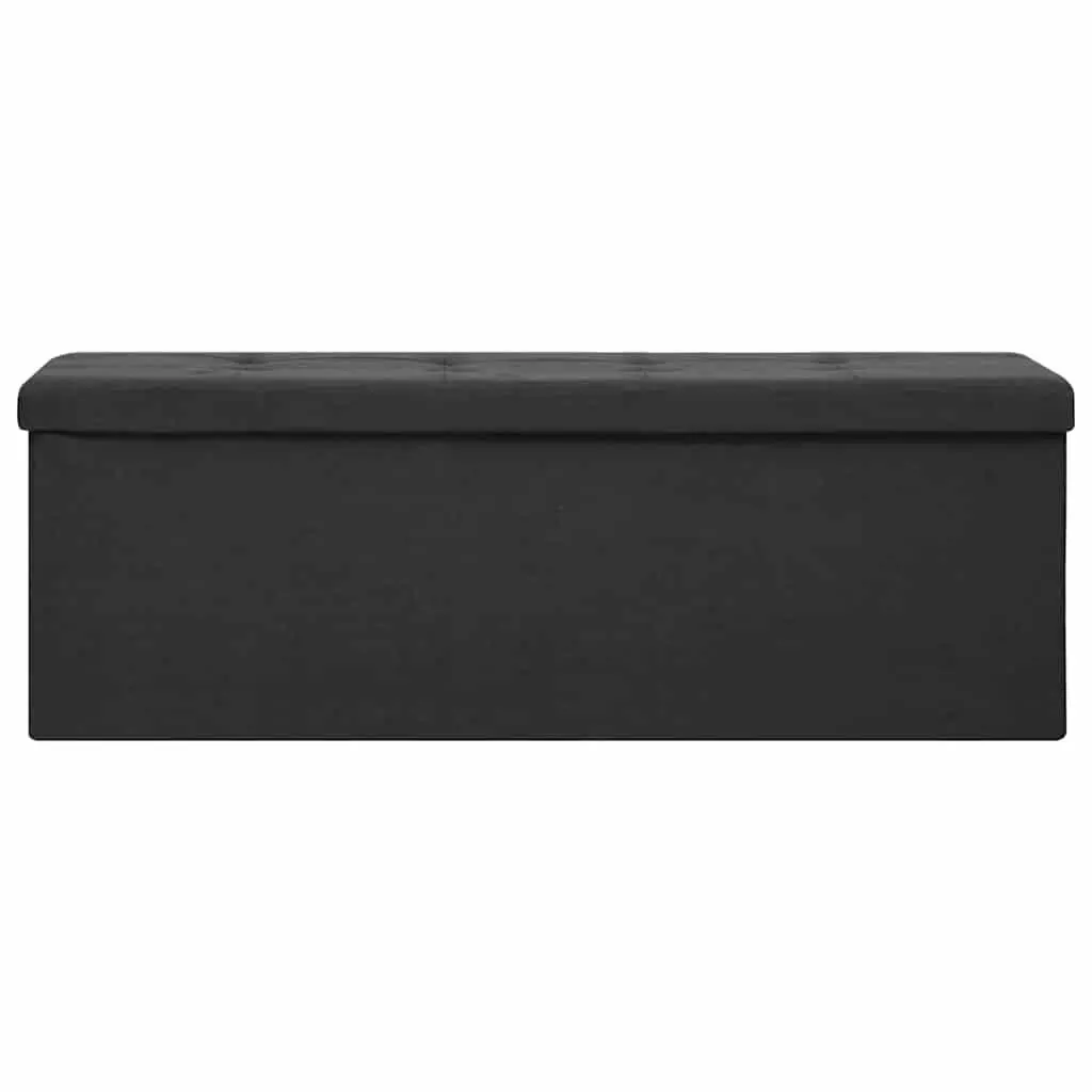 Folding Storage Bench Black Faux Linen 48 Inch