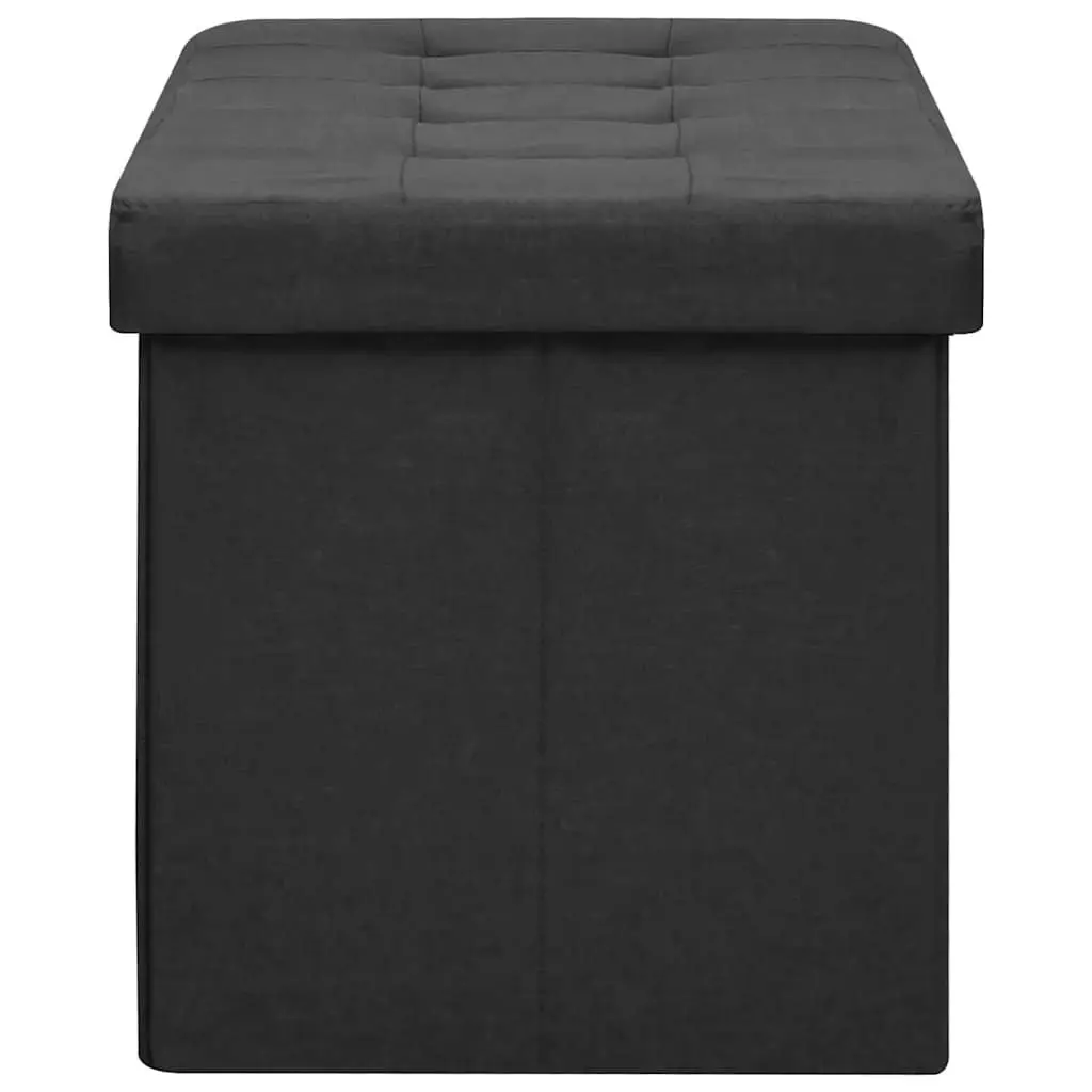 Folding Storage Bench Black Faux Linen 48 Inch