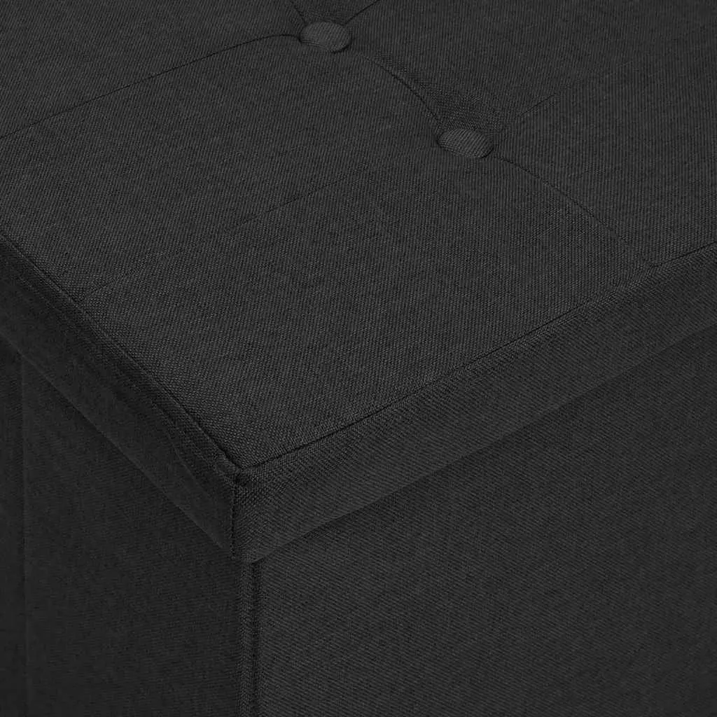 Folding Storage Bench Black Faux Linen 48 Inch