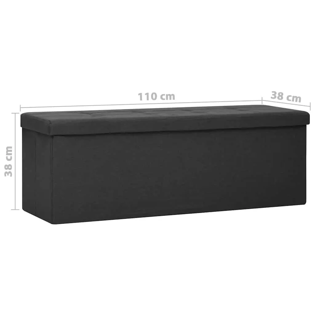 Folding Storage Bench Black Faux Linen 48 Inch