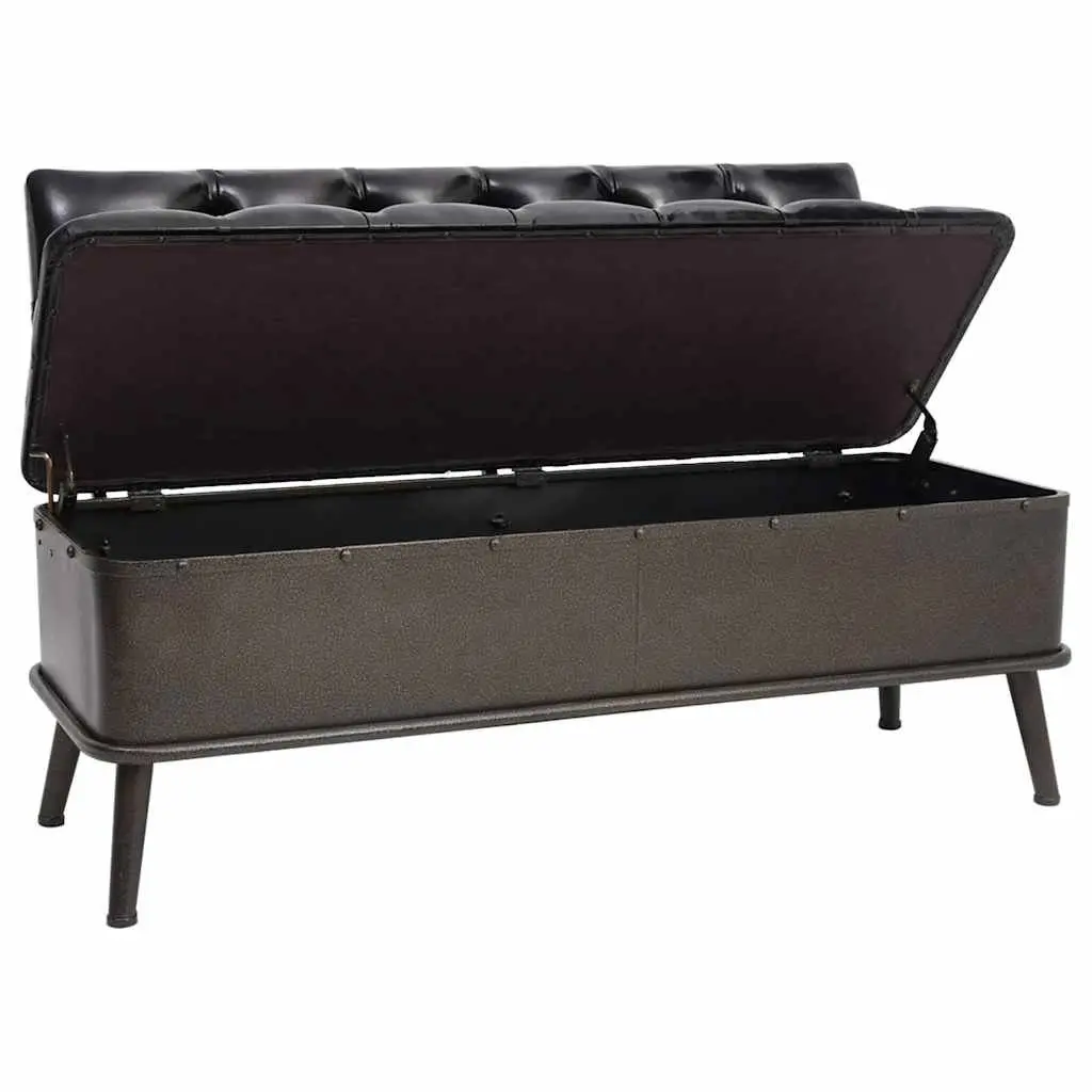 Storage Bench with Backrest 110cm Black Faux Leather Foam Padded Seat Hallway