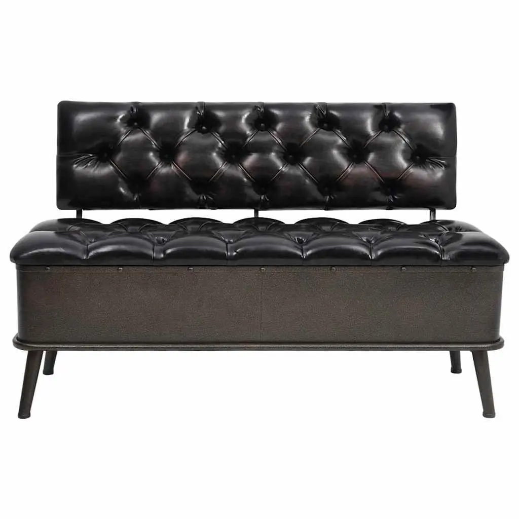 Storage Bench with Backrest 110cm Black Faux Leather Foam Padded Seat Hallway
