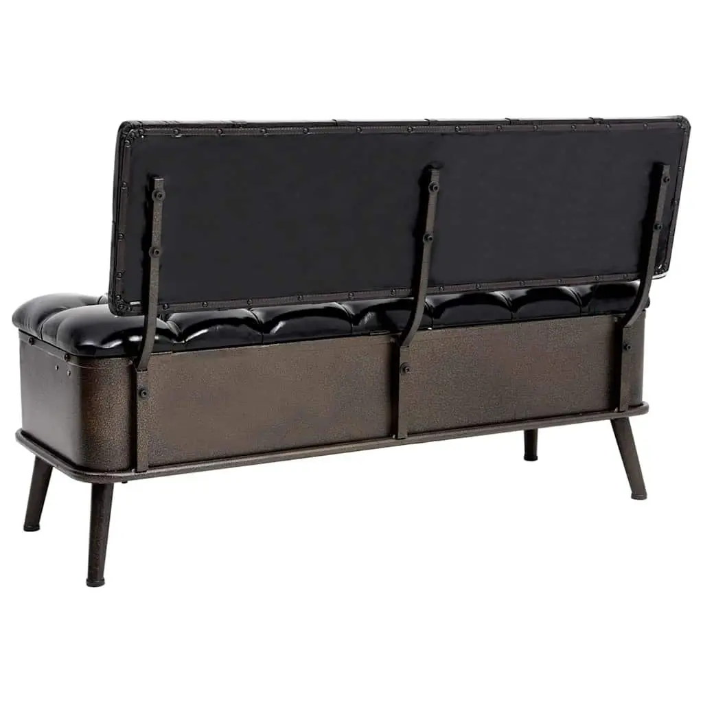Storage Bench with Backrest 110cm Black Faux Leather Foam Padded Seat Hallway