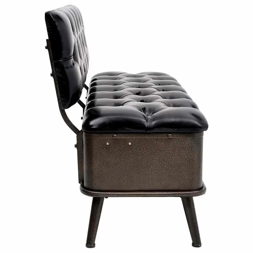 Storage Bench with Backrest 110cm Black Faux Leather Foam Padded Seat Hallway