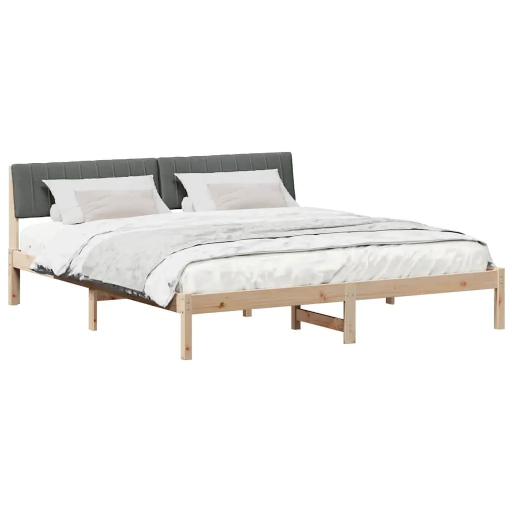 Bed Frame Solid Pine Wood Wall-Mounted Headboard 180 x 200 cm Brown Dark Grey